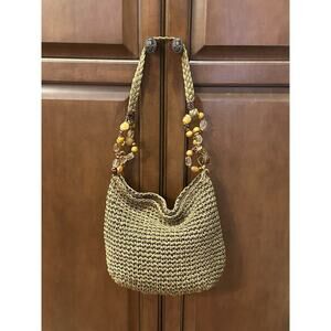 Capelli Straworld  Shoulder Bag Brown with Beaded Circles‎ on Handle